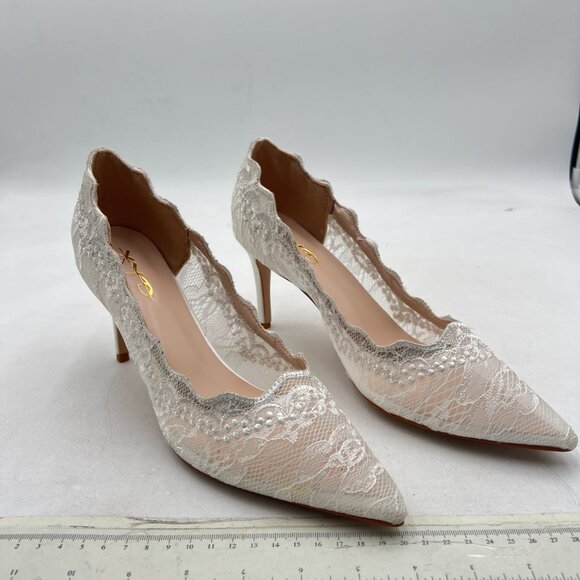 XYD White Mesh Elegant Stiletto Heels for Wedding Bridal Pointed Toe Pumps - Picture 3 of 7